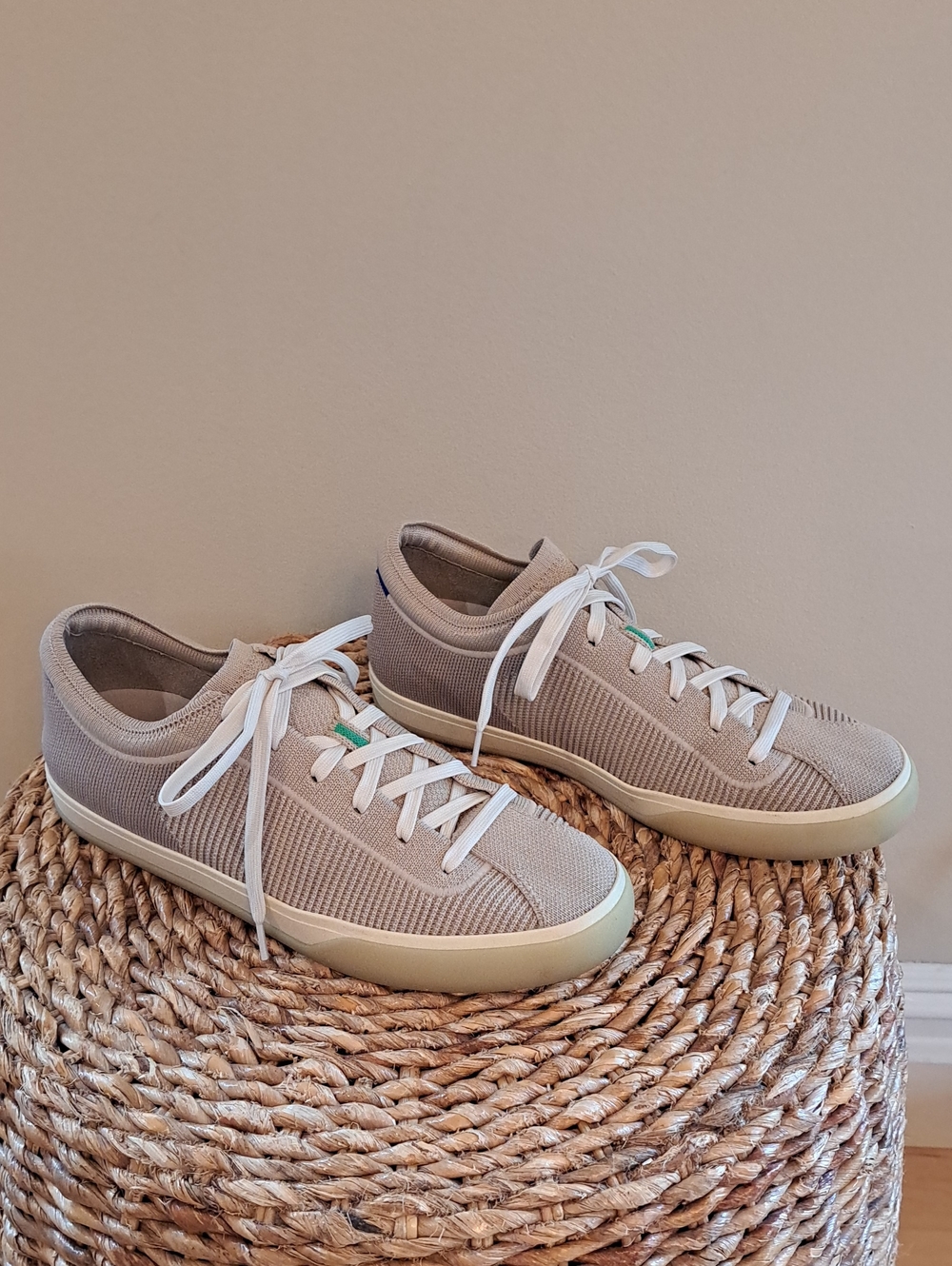 Rothy's Womens The Lace Up  Taupe/Beige Knit Washable Athleisure Sneakers 9